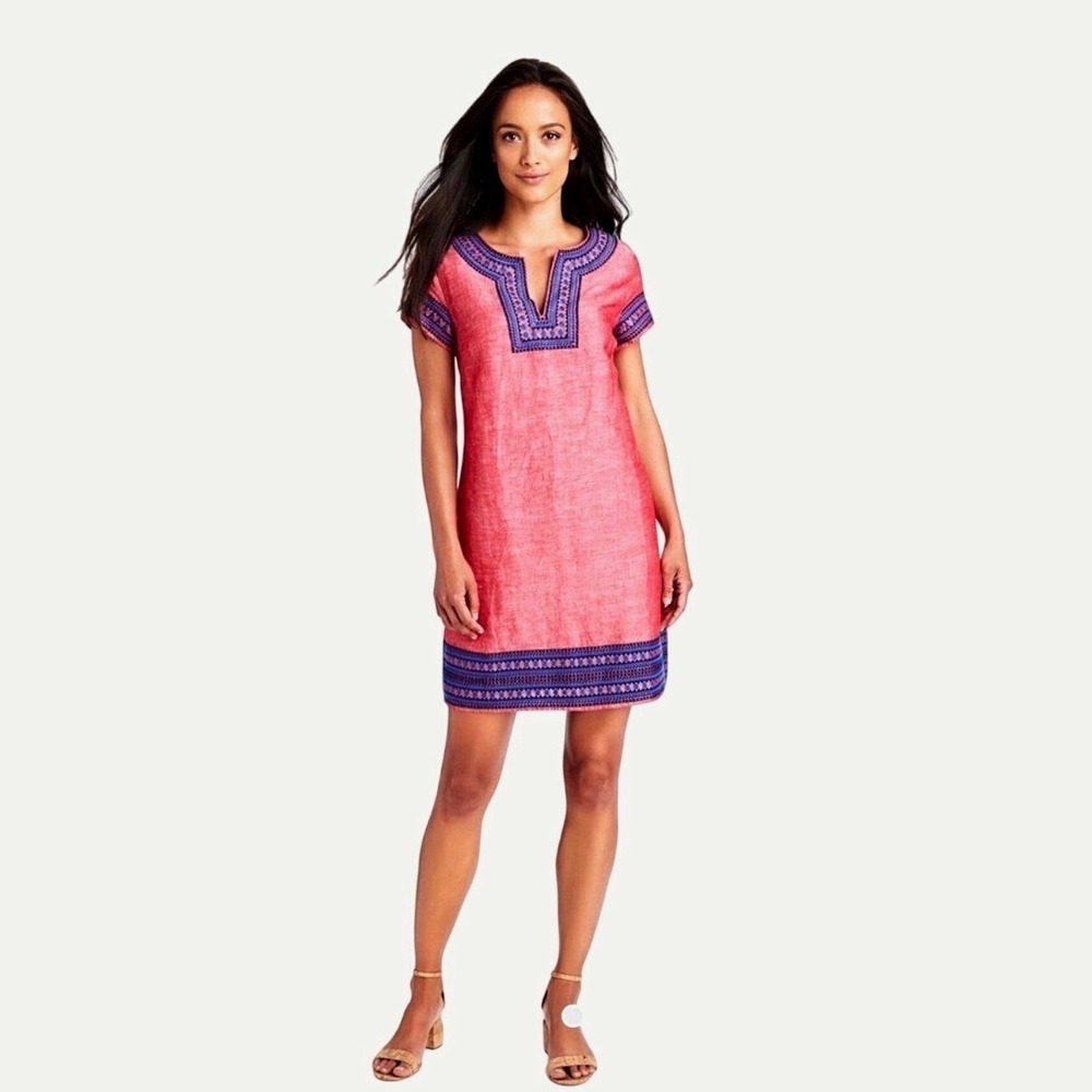 Vineyard Vines Womens Red Linen Blend Embroidered Kentucky Derby Shift Dress 00